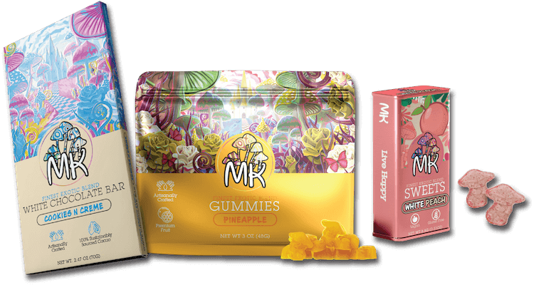 mk brand mushroom chocolate gummies and mints